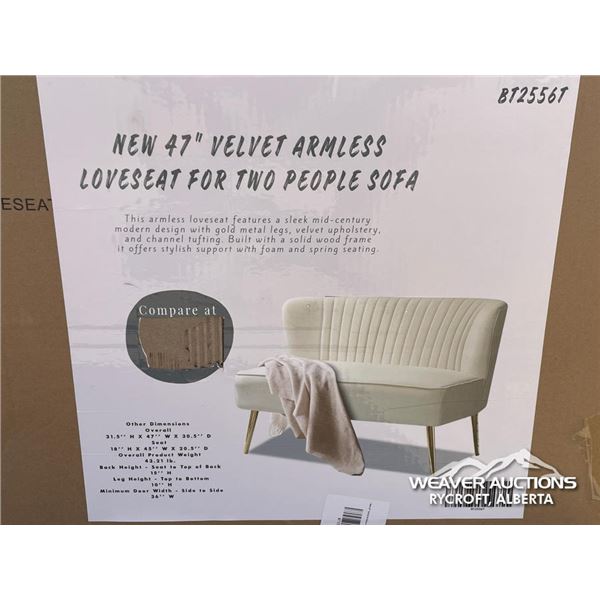 47 IN. VELVET ARMLESS LOVESEAT