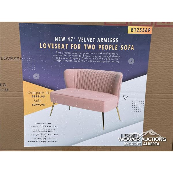 VELVET ARMLESS 47 IN. LOVESEAT