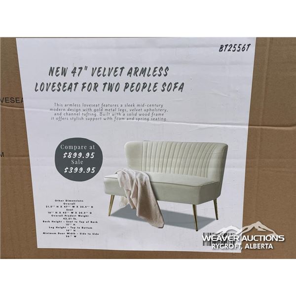 VELVET ARMLESS 47 IN. LOVESEAT