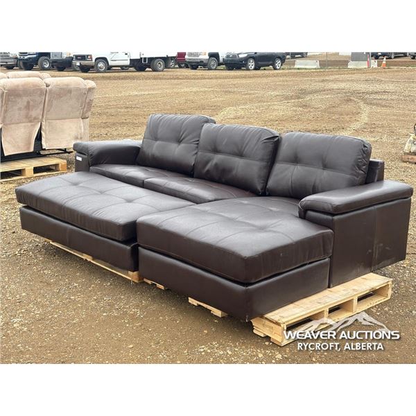 L SHAPE LEATHER SECTIONAL W/OTTOMAN