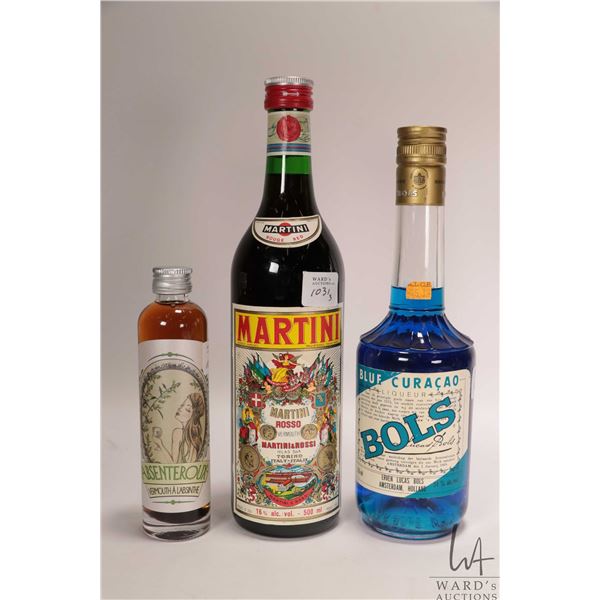 Martini Rosso/ Vermouth/ 500ml/ 16% ABV Bols/ Blue Curacoa/ 350ml/ 34% ABV and Absenteroux/ Vermouth