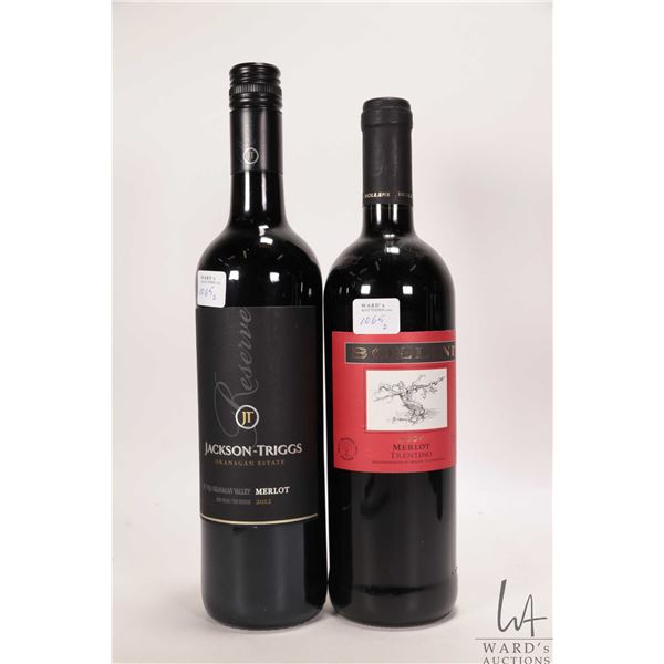 Bollini/ 2004/ Merlot/ 750ml/ 13% ABV and Jackson-Triggs/ 2012/ Merlot/ 750ml/ 13.5% ABV Note: Alcoh