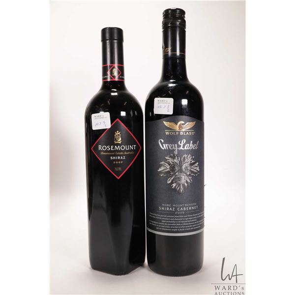 Wolf Blass/ Grey Label/ 2009/ Shiraz Cabernet/ 750ml/ 14.5% ABV and Rosemount/ 2007/ Shiraz/ 750ml/ 