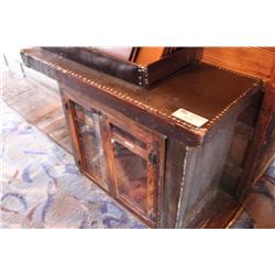 Antique Leather Top Glass Door Cabinet