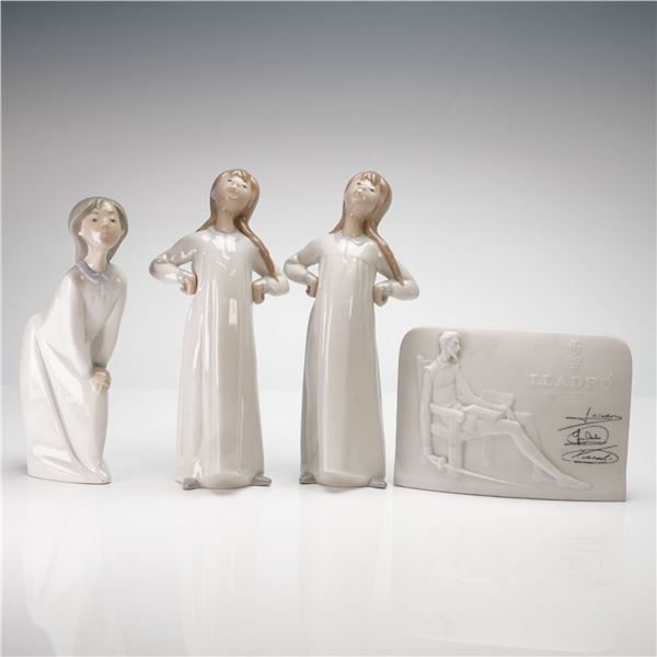 4pc Lladro Figurine Girl Kissing, Stretching, Charter Member Plaque