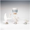 Image 1 : Lladro Porcelain Group of Three Geese and a Privilege Gold Footed Vessel