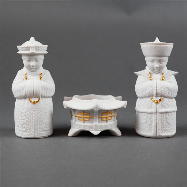 21st Century, Lladro Porcelain, Three-Piece Chinoiserie Table Set