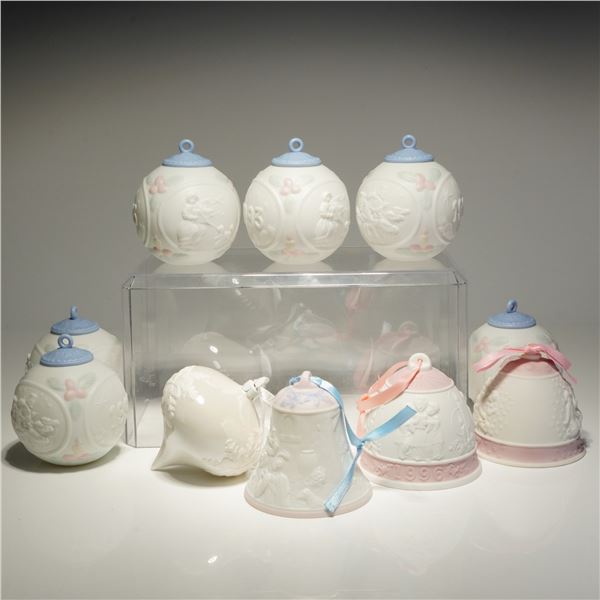 Collection of Ten Lladro and Wedgwood Porcelain Christmas Ornaments