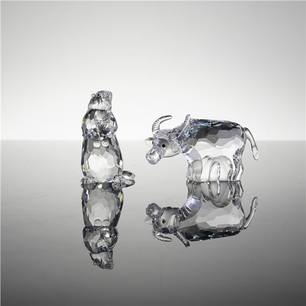 A Pair of Swarovski Crystal Figurines, Zodiac Ox 275437 and Marmot-Groundhog 289305