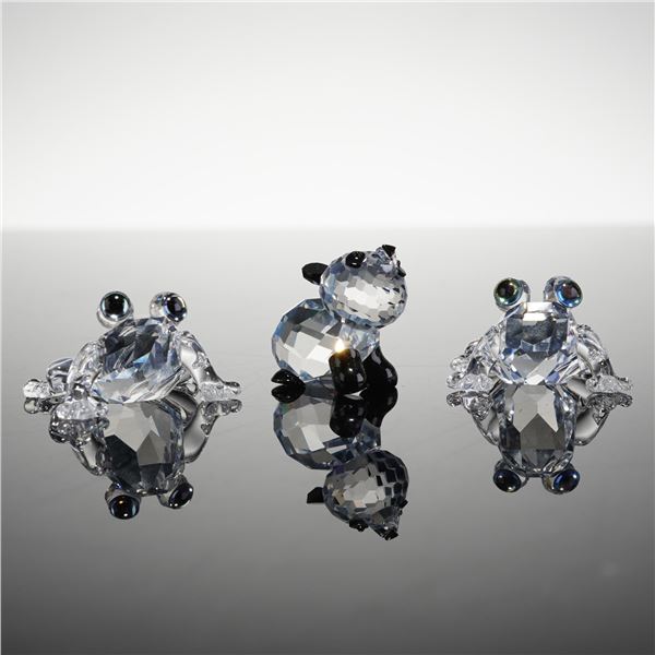 Swarovski Crystal Baby Panda 181081 and Two Frog Baby 286313 Figurines