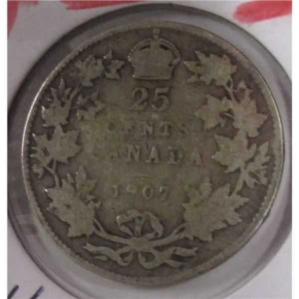 1907 CANADA KING EDWARD VII SILVER QUARTER