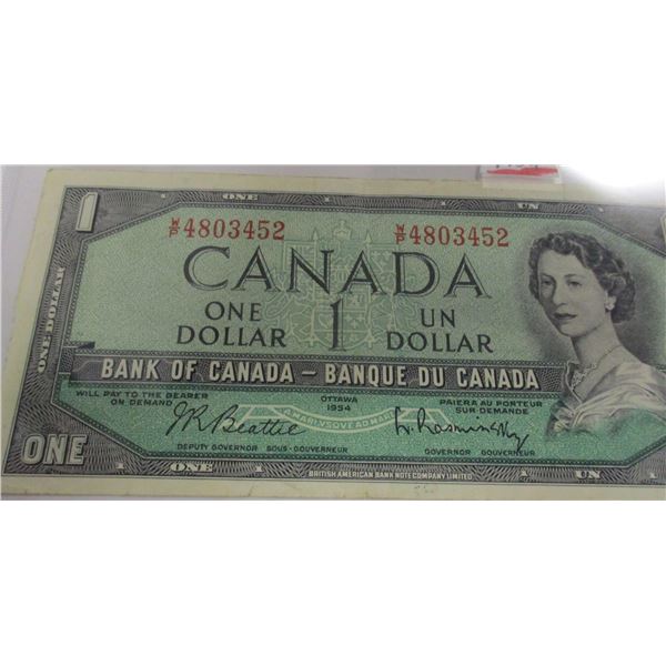 1954 AU LAST OF CANADA LEGAL TENDER $1 BILL