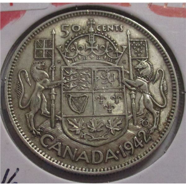 1942 CANADA KING GEORGE VI SILVER HALF DOLLAR