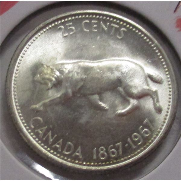 1867 - 1967 CANADA CH/BU WILD CAT SILVER QUARTER