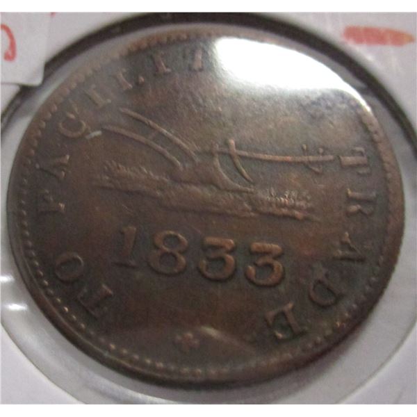 1833 PROVINCE OF CANADA PENNY TOKEN