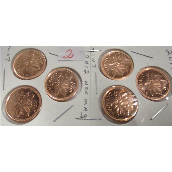 3 - 2011 NON-MAG CANADA PENNIES & 3 - 2012  NON-MAG CANADA PENNIES
