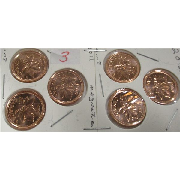 3 - 2012 MAG CANADA PENNIES & 3 - 2011 MAG CANADA PENNIES
