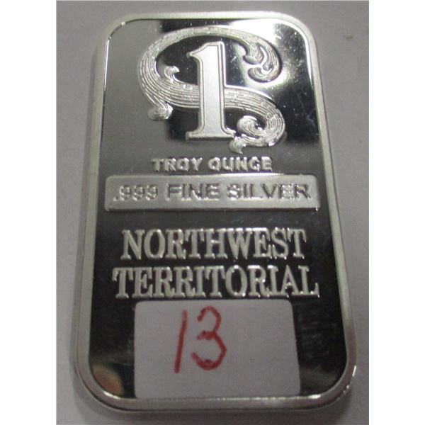 TROY OUNCE .999 FINE SILVER BAR (SOLD AS IS - NOT TESTED - SILVER CONTENT NOT VERIFIED)