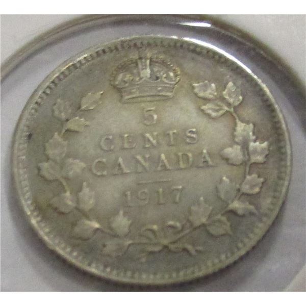 1917 CANADA KING GEORGE V SILVER FIVE CENT