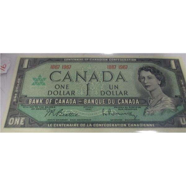1867 - 1967 UNCIRCULATED LAST OF CANADA CENTENNIAL $1 BILL