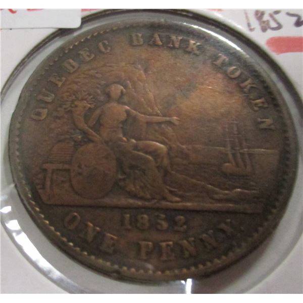 1852 QUEBEC BANK ONE PENNY TOKEN