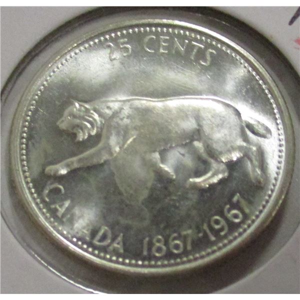 1867 - 1967 CH/BU CANADA COUGAR SILVER QUARTER