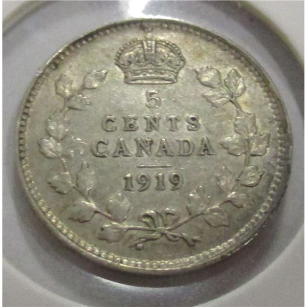1919 EF CANADA KING GEORGE V SILVER FIVE CENT