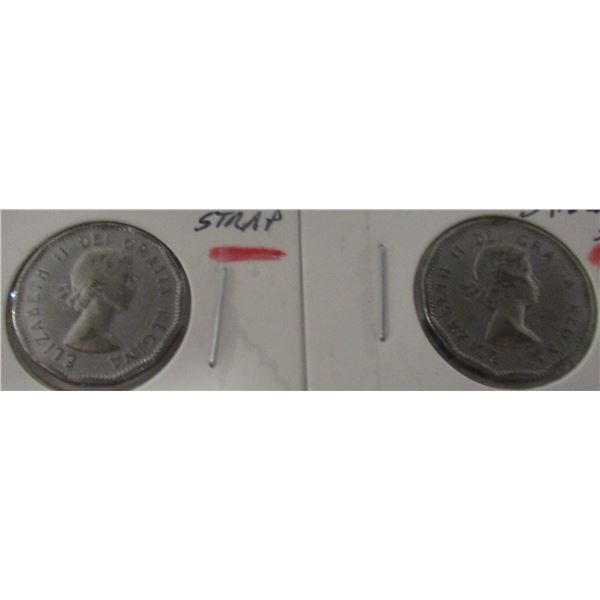 1953 SHOULDER STRAP & 1953 NO SHOULDER STRAP CANADA NICKELS