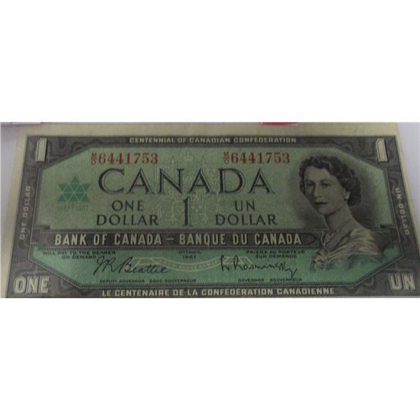 1967 ERROR OFF CENTER CANADA CENTENNIAL $1 BILL