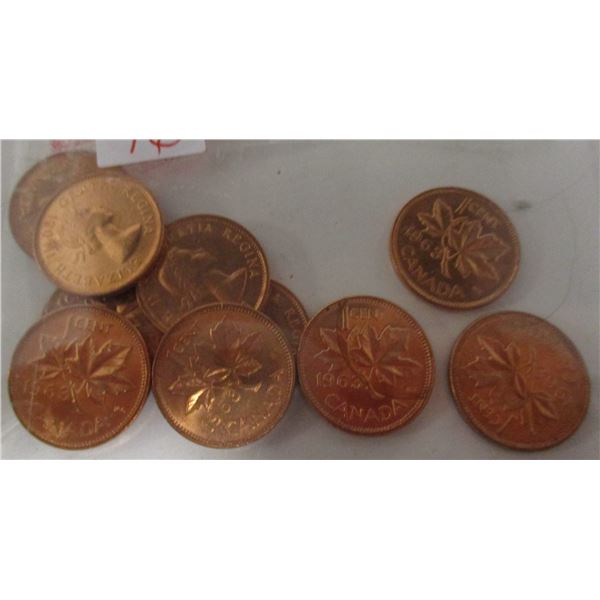 1963 LOT OF 10 CH/BU LAST OF CANADA PENNIES (OVER 60 YEARS OLD)