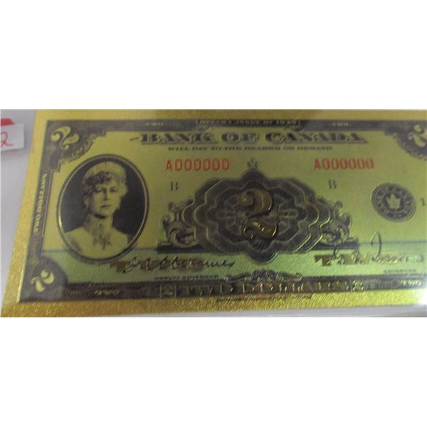 1935 GOLD SHIELD BANK OF CANADA $2 BILL (NOT LEGAL TENDER)