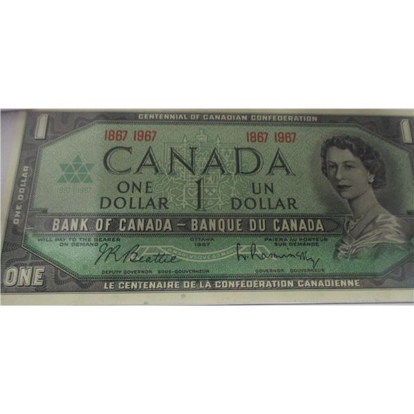 1967 UNCIRCULATED NO SERIAL NUMBER CANADA CENTENNIAL $1 BILL