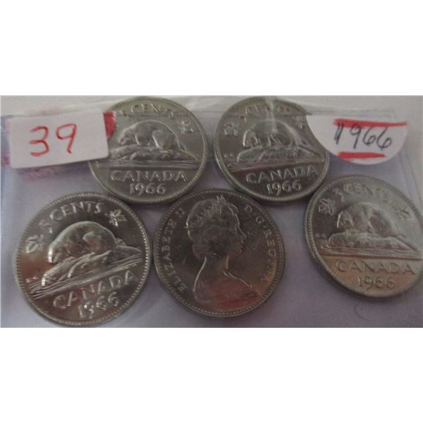 LOT OF 6 - 1966 CH/BU CANADA NICKELS