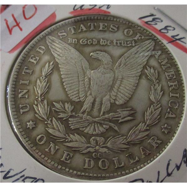 1884 USA MORGAN SILVER DOLLAR (SOLD AS IS - SILVER CONTENT NOT VERIFIED - NOT TESTED)