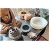Image 14 : Qty 3 Stone Ashtrays, Seated Buddha, 2 Metal Teapots, 2 Frog Figurines, Incense Burner, etc Misc Siz