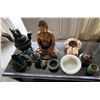Image 15 : Qty 3 Stone Ashtrays, Seated Buddha, 2 Metal Teapots, 2 Frog Figurines, Incense Burner, etc Misc Siz