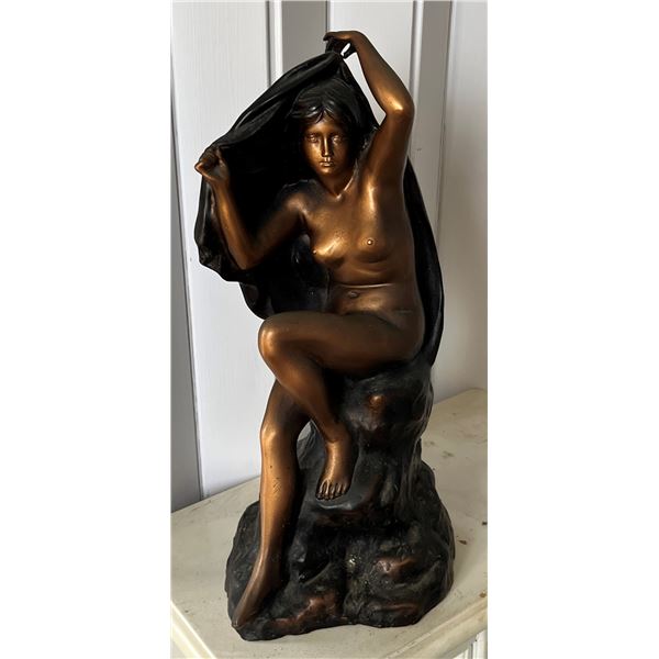 Seated Nude Female Statue by T. Kita 1980, 8" Dia, 20"H (heavy)