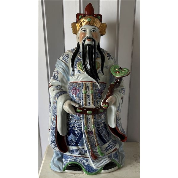 Large Fu Lu Shou Statue 13" Dia, 28.5"H (heavy - paint chipping)