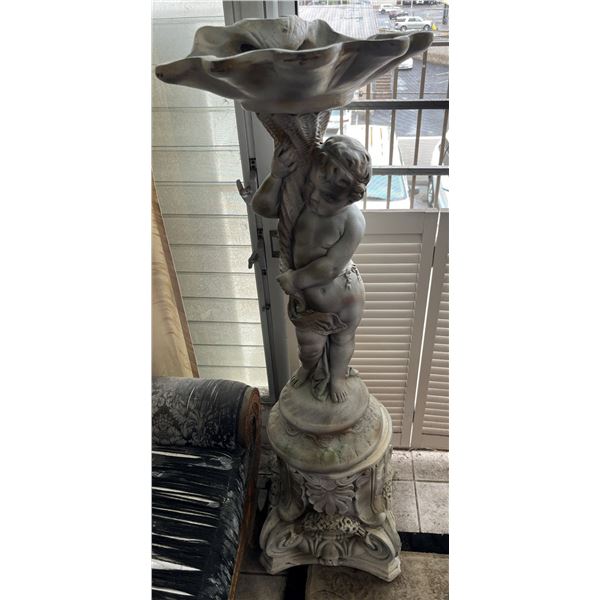 Large Outdoor 2-Piece Cherub Angel Pedestal Birdbath 14" x 14" x 49.5"H (heavy)