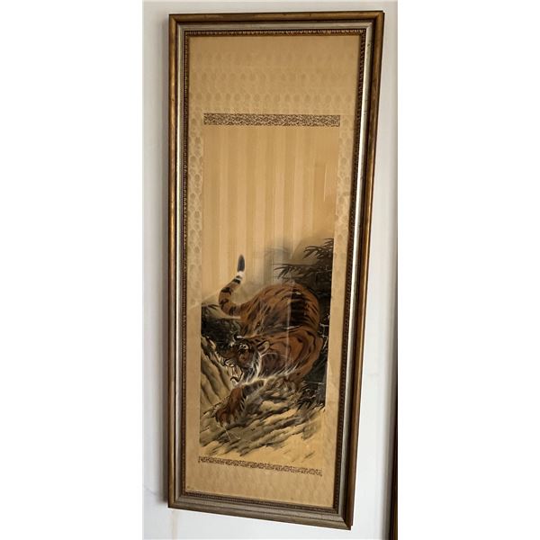 Large Rectangular Asian Tiger Artwork 24" x 60.5", Framed