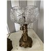 Image 3 : Metal Table Lamp w/ Cherub & Crystals & Cut Glass Bowl on Stand, Misc Sizes  (doesn't power on - may