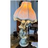 Image 1 : Large Table Lamp w/ 2 Cherub Angels & Shade w/ Crystal Fringe 10" Dia, 40"H (may be missing crystals