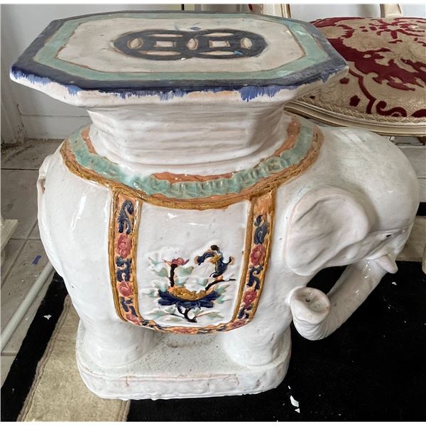 Large Ceramic White Elephant Plant Stand w/ Maker's Mark 10" x 19" x 25"H (heavy)