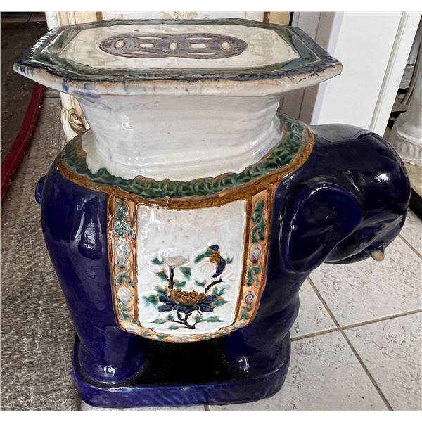 Large Ceramic Blue Elephant Plant Stand  10" x 19" x 23"H (heavy)