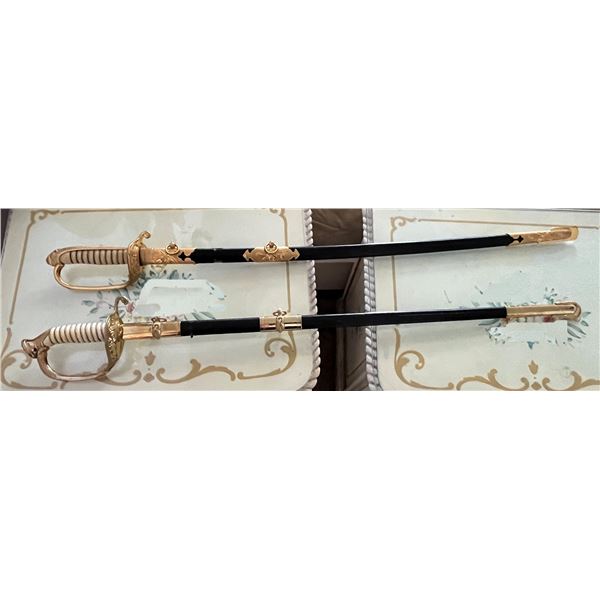 Qty 2 Ceremonial Metal Swords w/ Scabbards & Maker's Marks 42"L