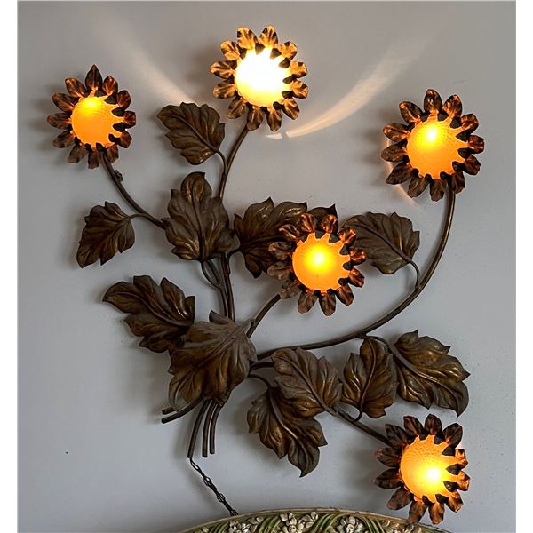 Large Metal 5 Flower Wall Lamp 39" L (works)