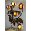 Image 2 : Large Metal 5 Flower Wall Lamp 39" L (works)