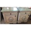 Image 1 : Qty 2 Nightstands w/ Floral Design, Drawer, Cabinet & Glass Top 22" x 16" X 25"H