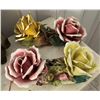 Image 7 : Qty 2 Capodimonte Porcelain Flowers w/ COA, Stone Vase, Glass Lighter, Metal Statue, Grapes, etc
