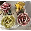 Image 8 : Qty 2 Capodimonte Porcelain Flowers w/ COA, Stone Vase, Glass Lighter, Metal Statue, Grapes, etc